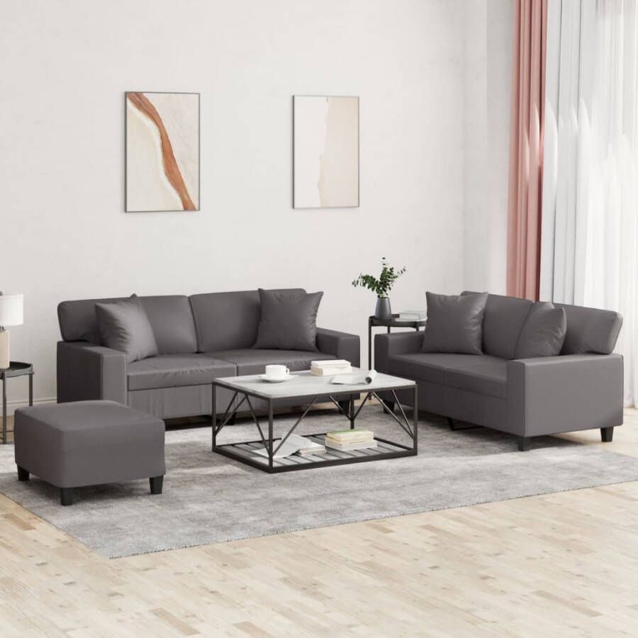VidaXL -3-delige-Loungeset-met-kussens-kunstleer-grijs