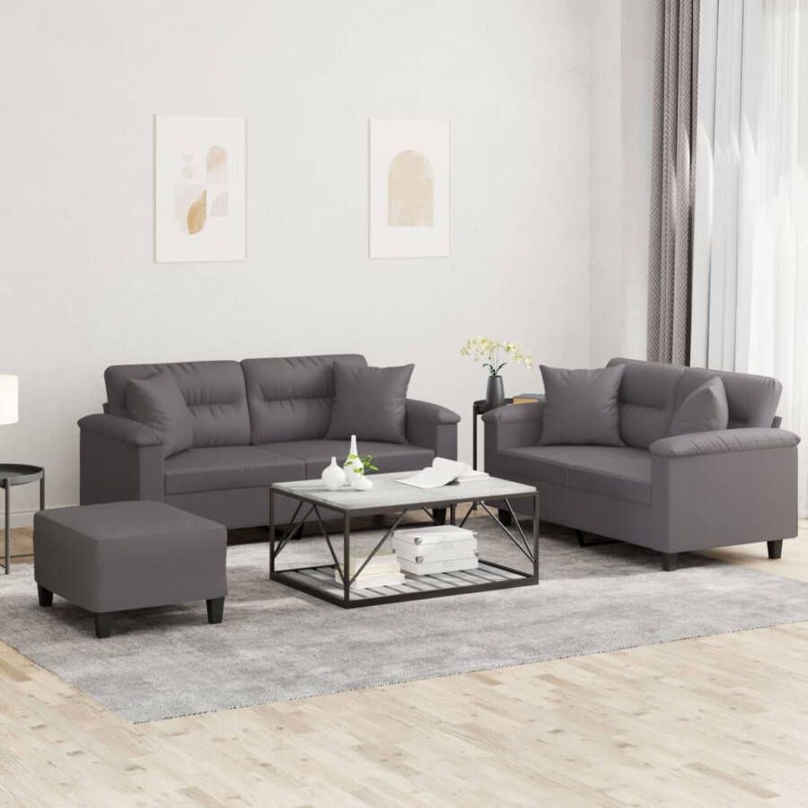 VidaXL -3-delige-Loungeset-met-kussens-kunstleer-grijs