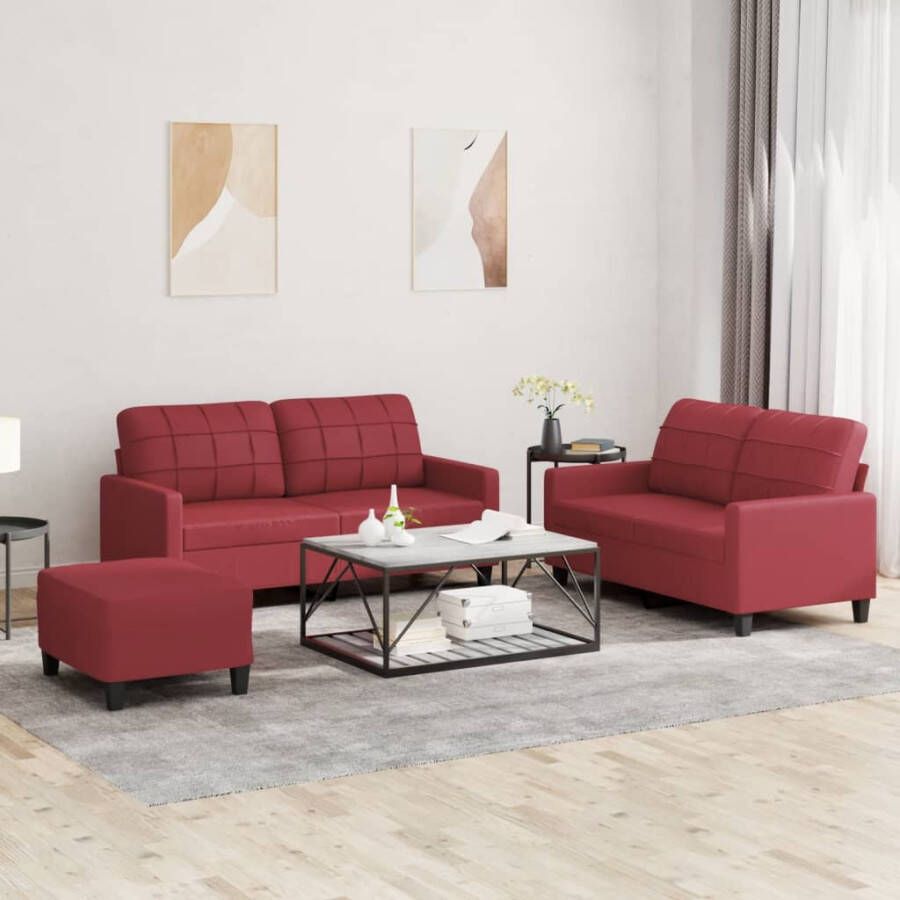 VidaXL -3-delige-Loungeset-met-kussens-kunstleer-wijnrood