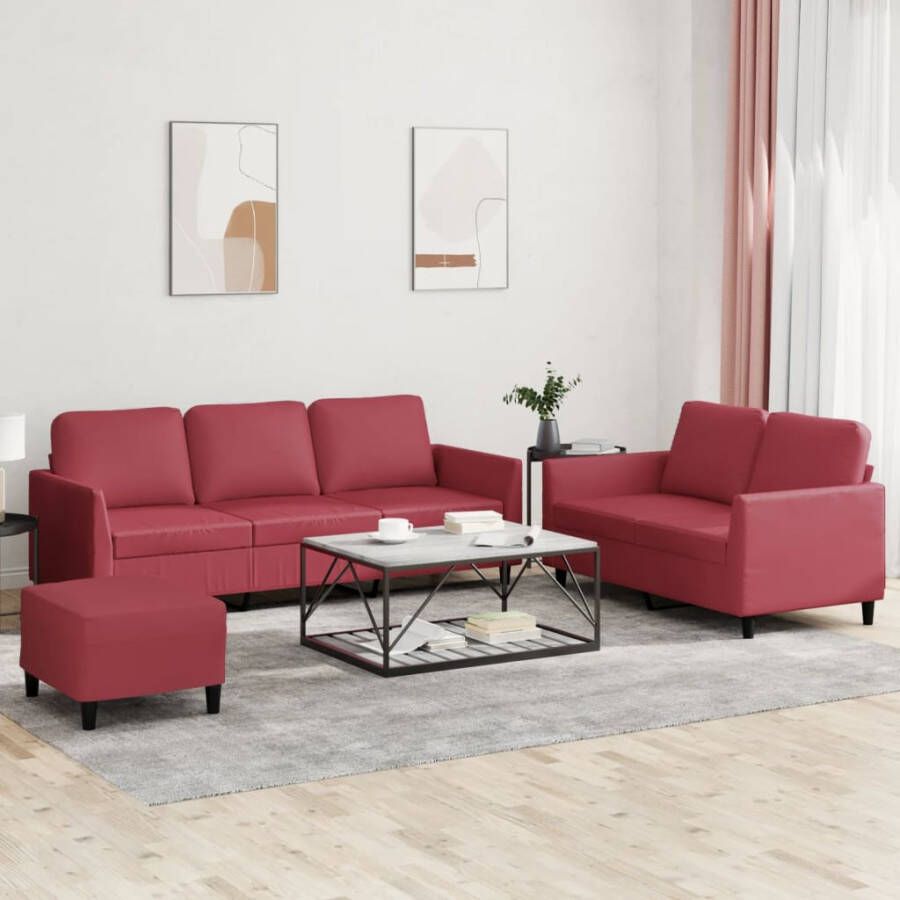 VidaXL -3-delige-Loungeset-met-kussens-kunstleer-wijnrood