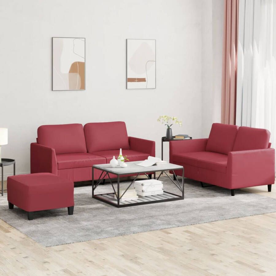 VidaXL -3-delige-Loungeset-met-kussens-kunstleer-wijnrood