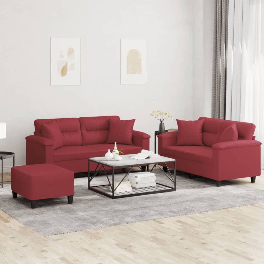 VidaXL -3-delige-Loungeset-met-kussens-kunstleer-wijnrood