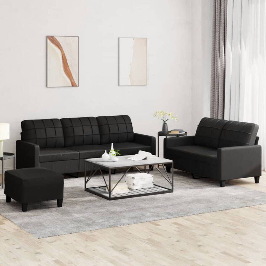 VidaXL -3-delige-Loungeset-met-kussens-kunstleer-zwart