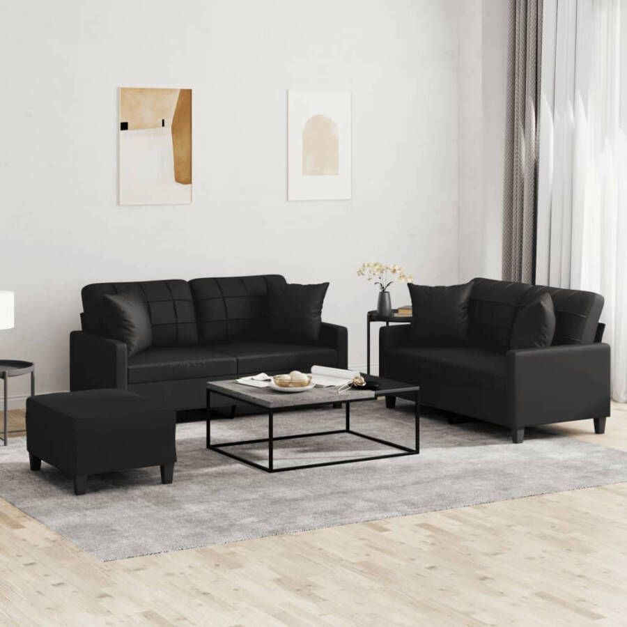 Vida XL vidaXL 3-delige Loungeset met kussens kunstleer zwart-VXL-3201373