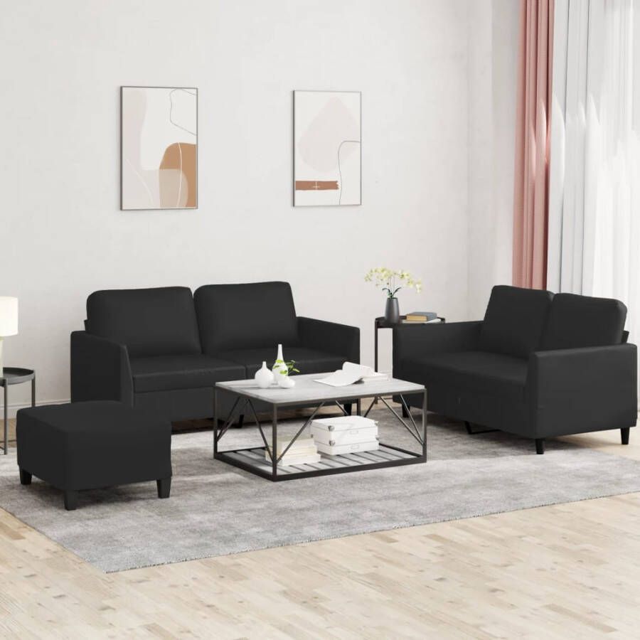 VidaXL -3-delige-Loungeset-met-kussens-kunstleer-zwart
