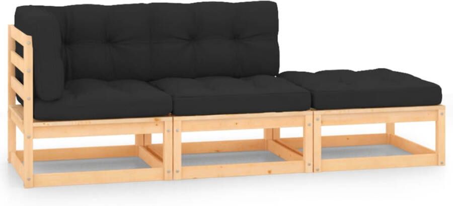 VIDAXL 3-delige Loungeset met kussens massief grenenhout - Foto 4