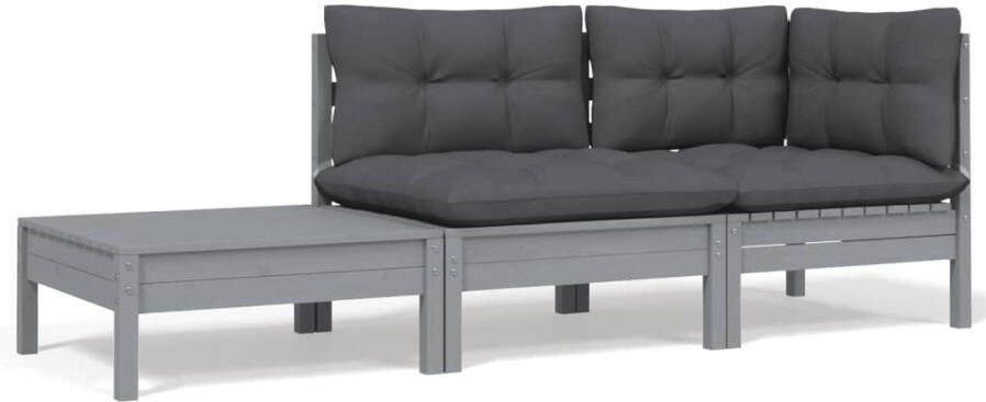 VidaXL 3-delige Loungeset met kussens massief grenenhout grijs - Foto 3