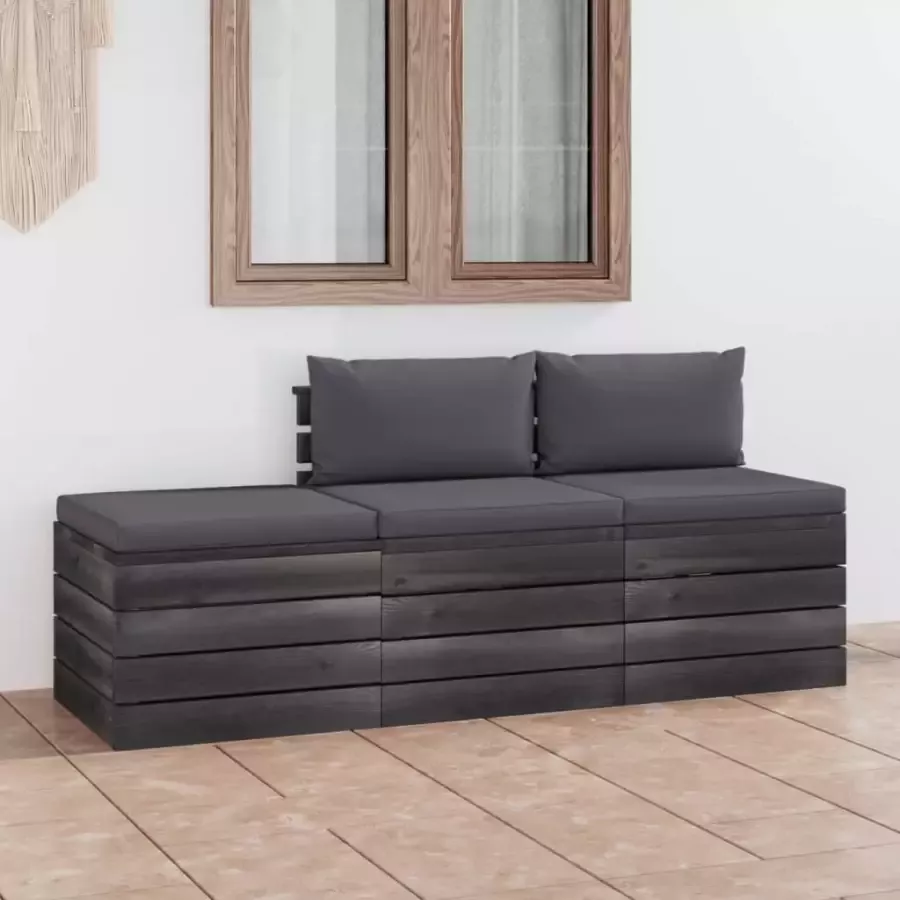 VIDAXL 3-delige Loungeset met kussens pallet massief grenenhout - Foto 4