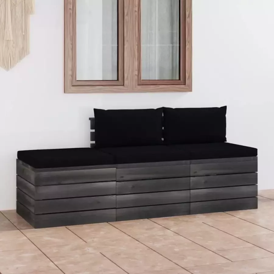 VIDAXL 3-delige Loungeset met kussens pallet massief grenenhout - Foto 4