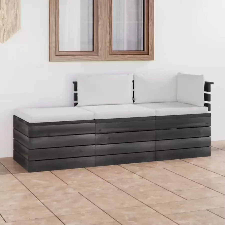 VIDAXL 3-delige Loungeset met kussens pallet massief grenenhout - Foto 4