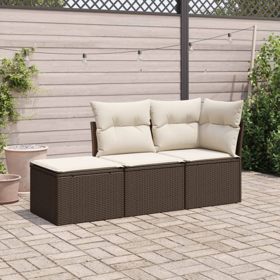 VIDAXL 3-delige Loungeset met kussens poly rattan bruin - Foto 3