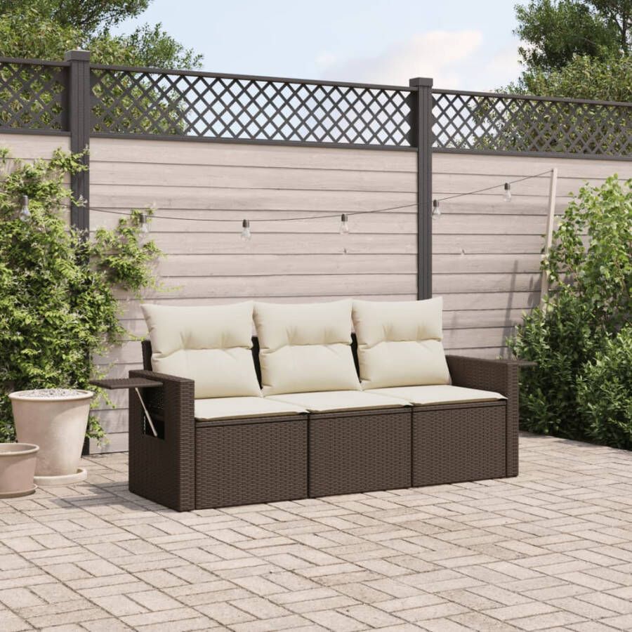 VIDAXL 3-delige Loungeset met kussens poly rattan bruin - Foto 4