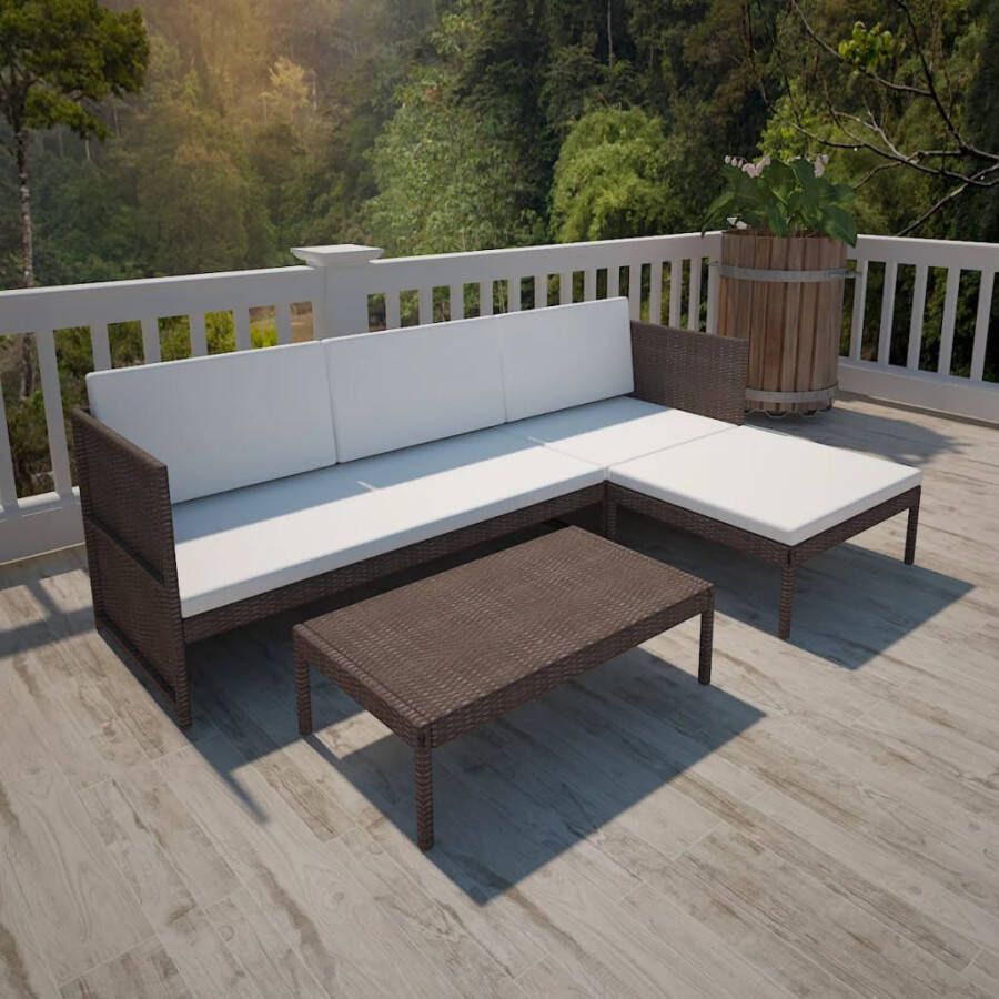 VIDAXL 3-delige Loungeset met kussens poly rattan bruin - Foto 4