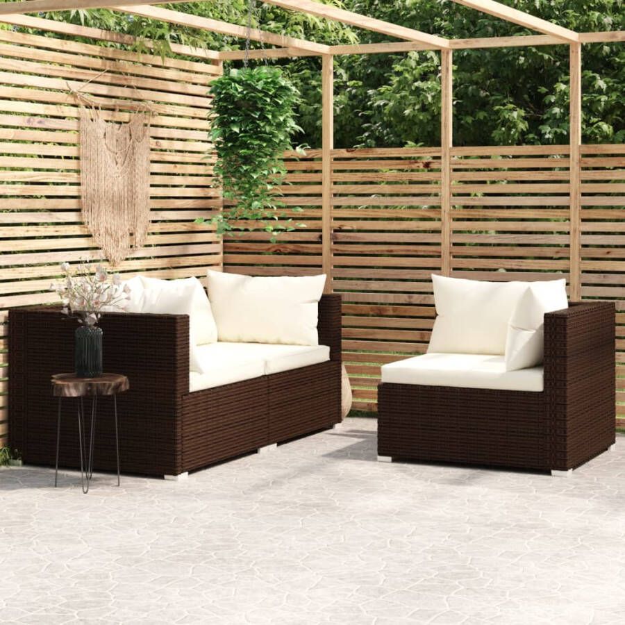 VIDAXL 3-delige Loungeset met kussens poly rattan bruin - Foto 4