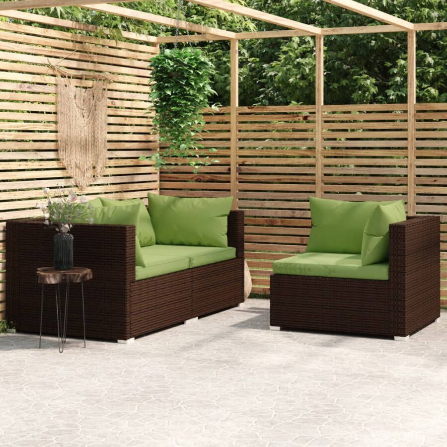 VIDAXL 3-delige Loungeset met kussens poly rattan bruin - Foto 4