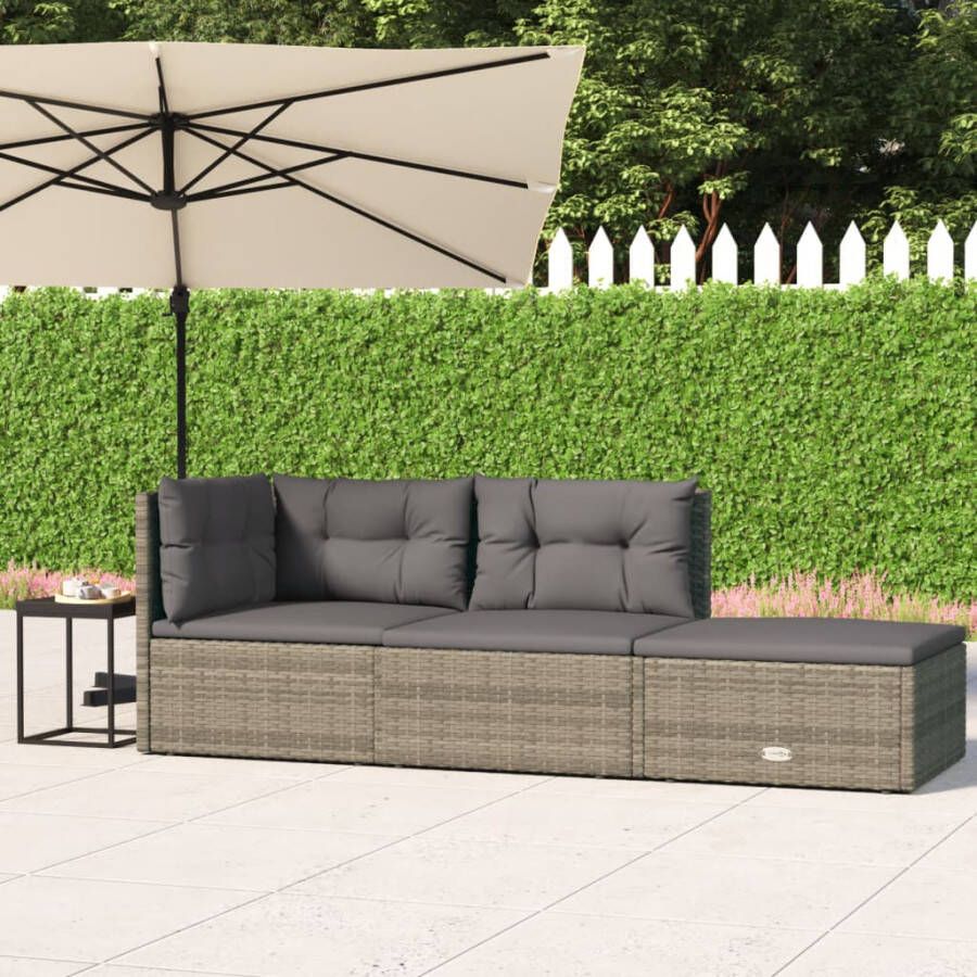 VIDAXL 3-delige Loungeset met kussens poly rattan grijs - Foto 4