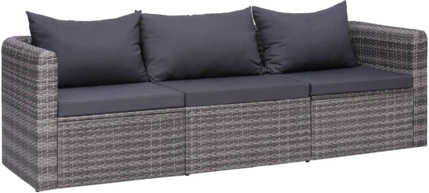 VIDAXL 3-delige Loungeset met kussens poly rattan grijs - Foto 4