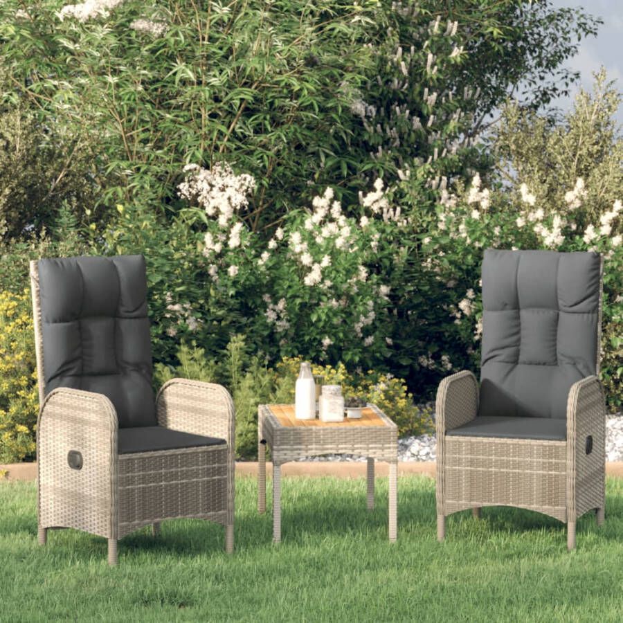 VIDAXL 3-delige Loungeset met kussens poly rattan grijs - Foto 4