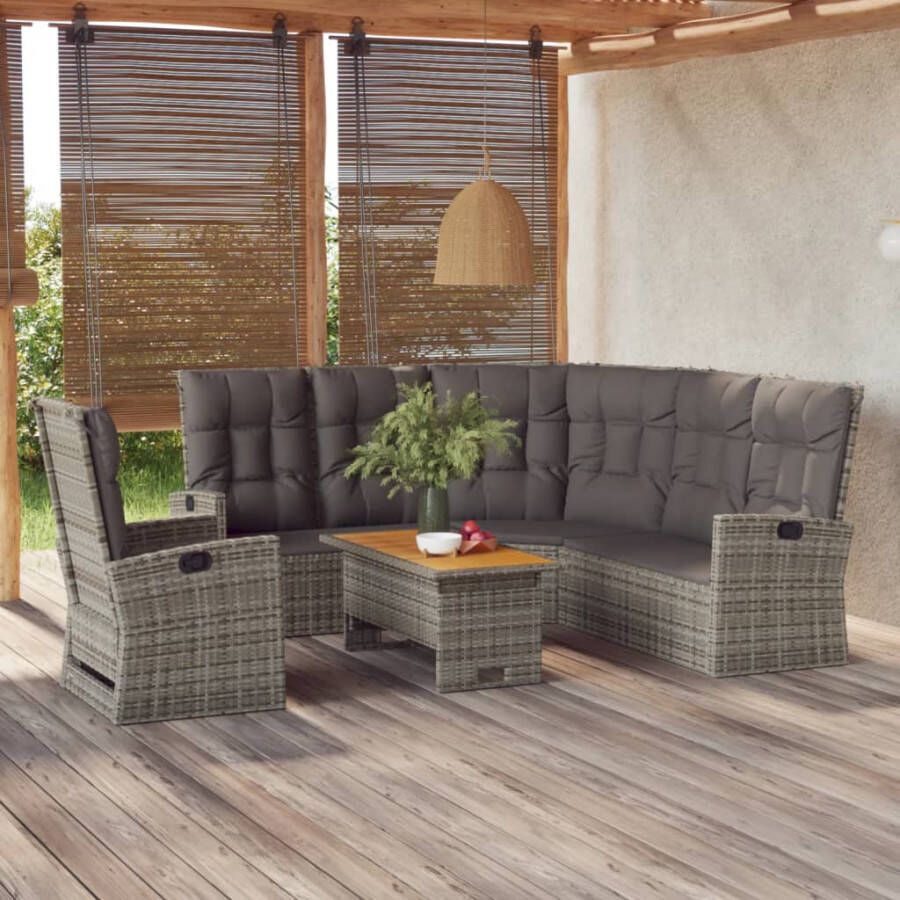 VIDAXL 3-delige Loungeset met kussens poly rattan grijs - Foto 3