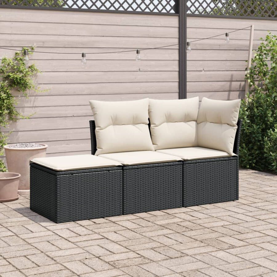 VIDAXL 3-delige Loungeset met kussens poly rattan zwart - Foto 3