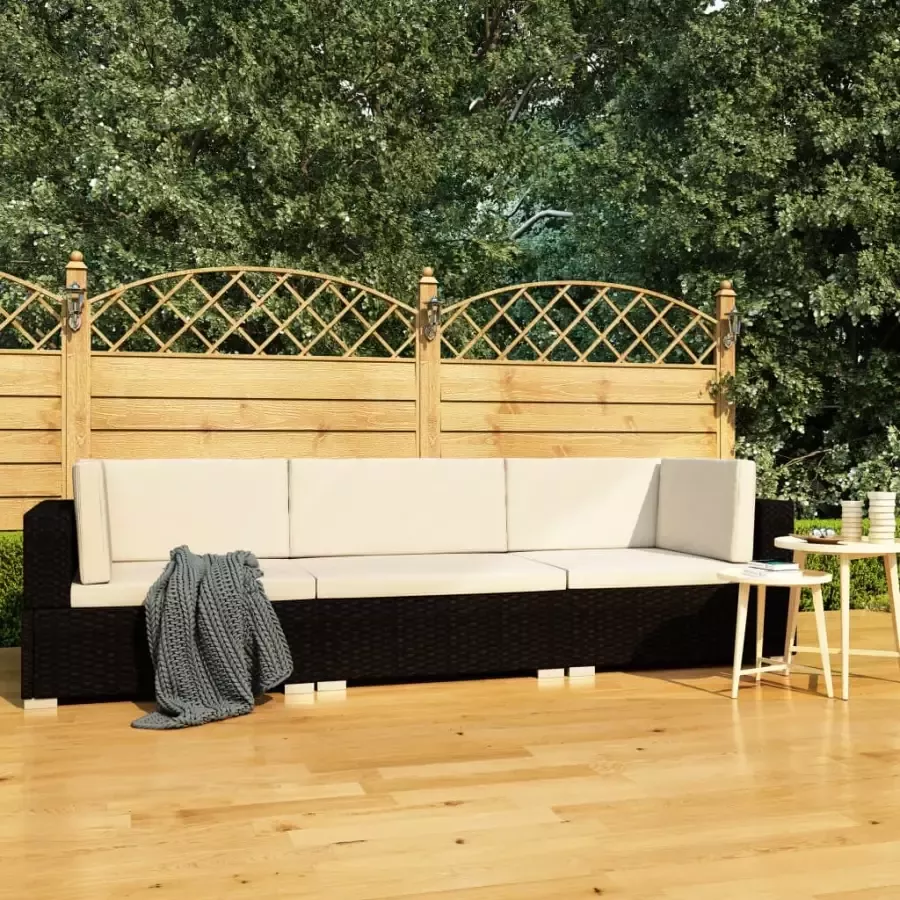 VidaXL 3-delige Loungeset met kussens poly rattan zwart - Foto 4