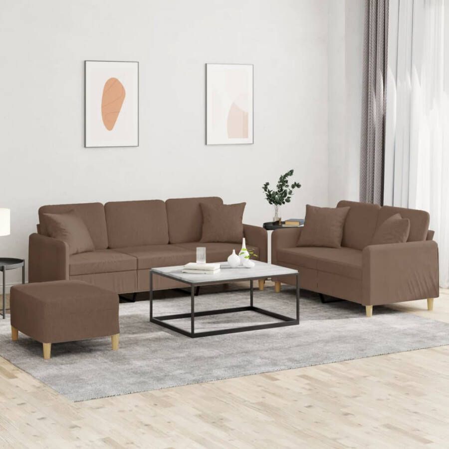 VidaXL -3-delige-Loungeset-met-kussens-stof-bruin - Foto 4
