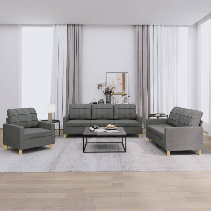 Vida XL vidaXL 3-delige Loungeset met kussens stof donkergrijs-VXL-3201243 - Foto 5
