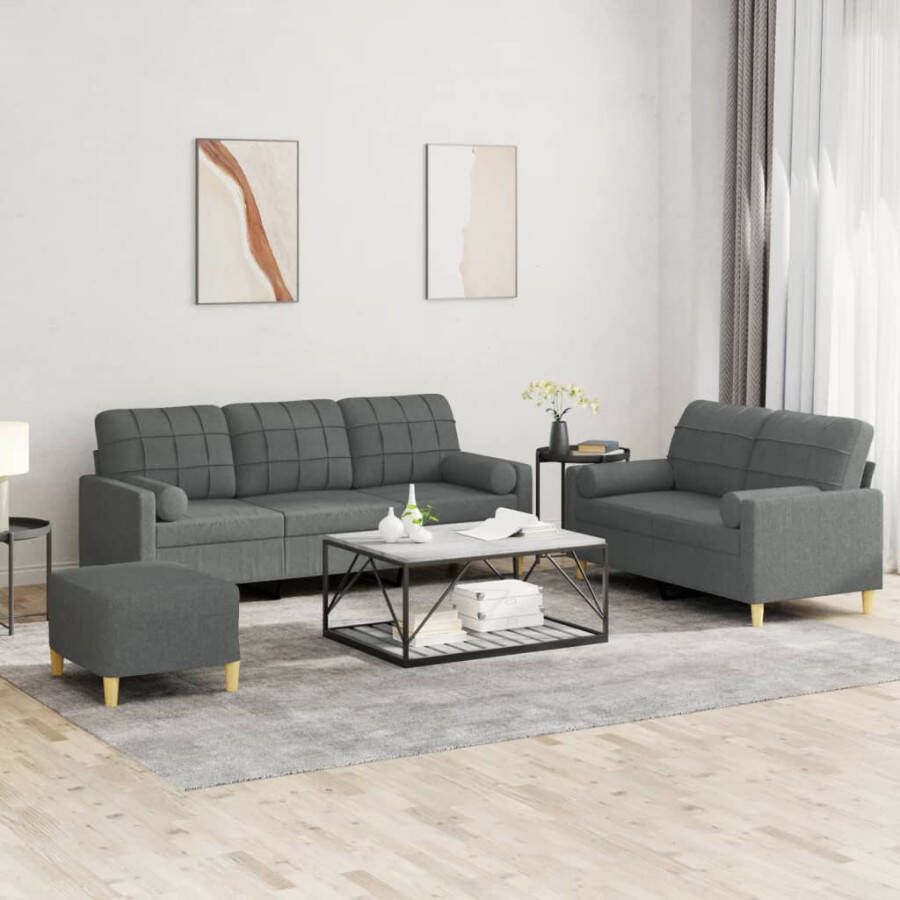 Vida XL vidaXL 3-delige Loungeset met kussens stof donkergrijs-VXL-3201243 - Foto 1