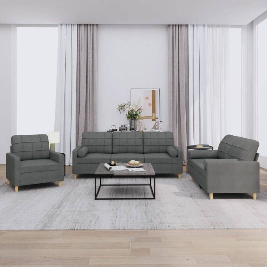 Vida XL vidaXL 3-delige Loungeset met kussens stof donkergrijs-VXL-3201259
