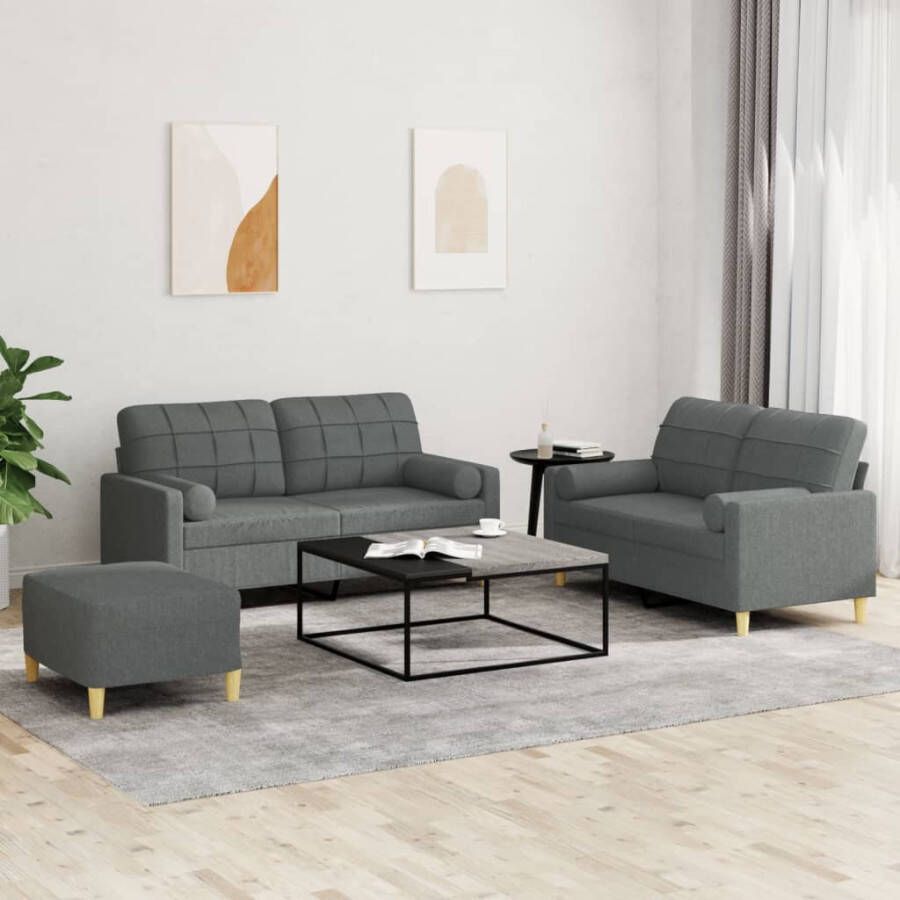 Vida XL vidaXL 3-delige Loungeset met kussens stof donkergrijs-VXL-3201259 - Foto 2