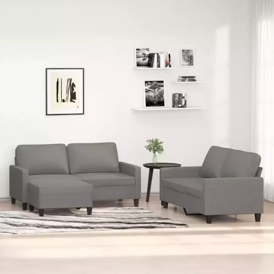 VIDAXL 3-delige Loungeset met kussens stof donkergrijs - Foto 1