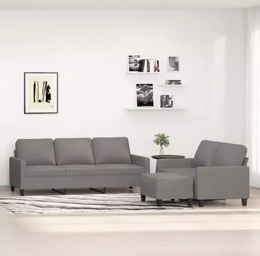 VIDAXL 3-delige Loungeset met kussens stof donkergrijs - Foto 1