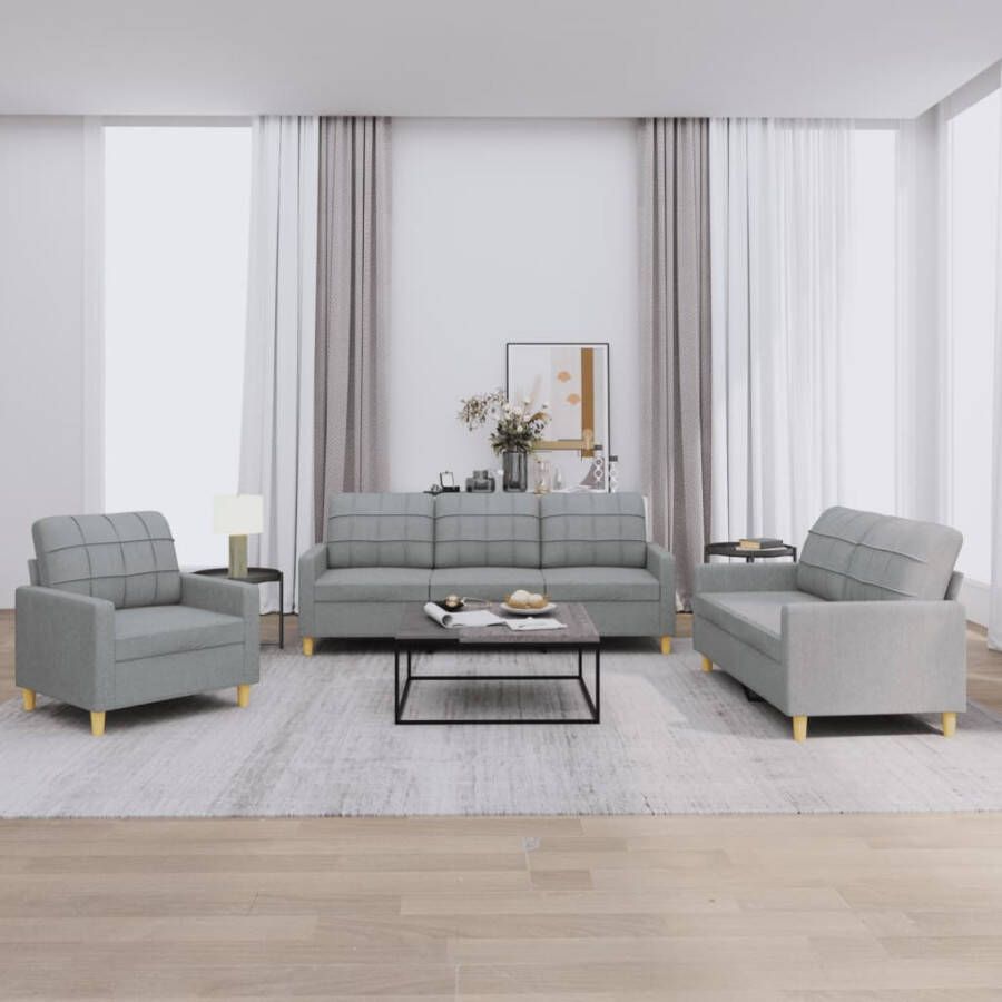 Vida XL vidaXL 3-delige Loungeset met kussens stof lichtgrijs-VXL-3201242 - Foto 5