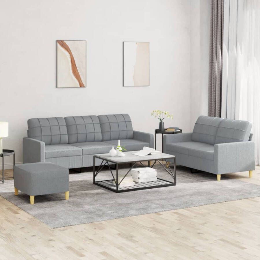 Vida XL vidaXL 3-delige Loungeset met kussens stof lichtgrijs-VXL-3201314