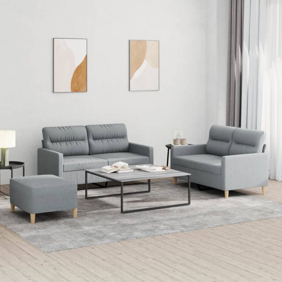Vida XL vidaXL 3-delige Loungeset met kussens stof lichtgrijs-VXL-3201428 - Foto 1