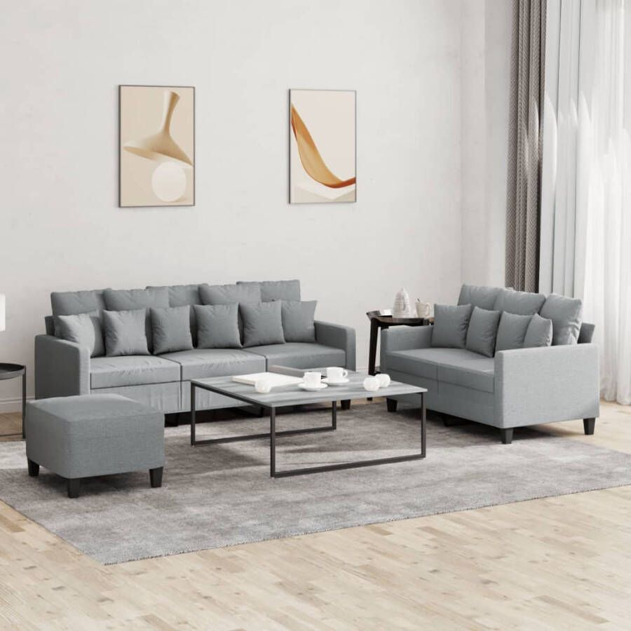 VidaXL -3-delige-Loungeset-met-kussens-stof-lichtgrijs