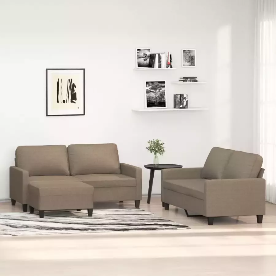 VIDAXL 3-delige Loungeset met kussens stof taupe - Foto 1