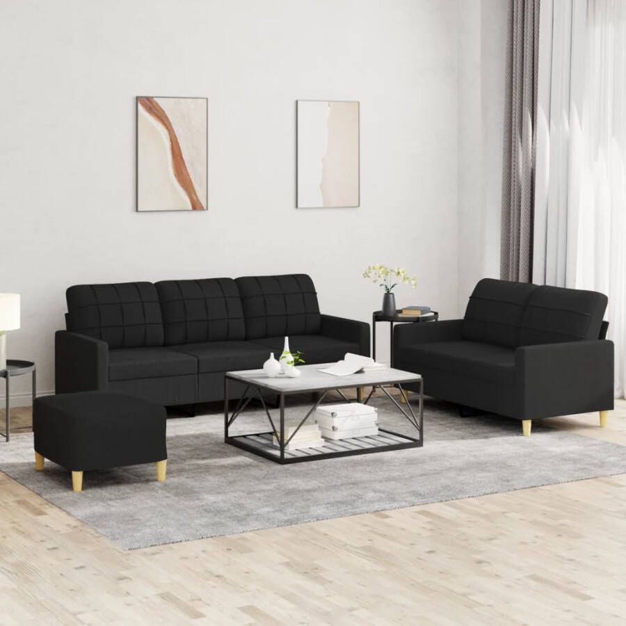 VidaXL -3-delige-loungeset-met-kussens-stof-zwart - Foto 2