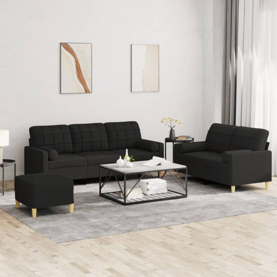 Vida XL vidaXL 3-delige Loungeset met kussens stof zwart-VXL-3201262 - Foto 3
