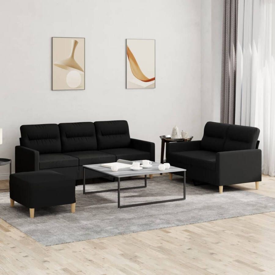 VidaXL -3-delige-loungeset-met-kussens-stof-zwart