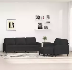 VIDAXL 3-delige loungeset met kussens stof zwart