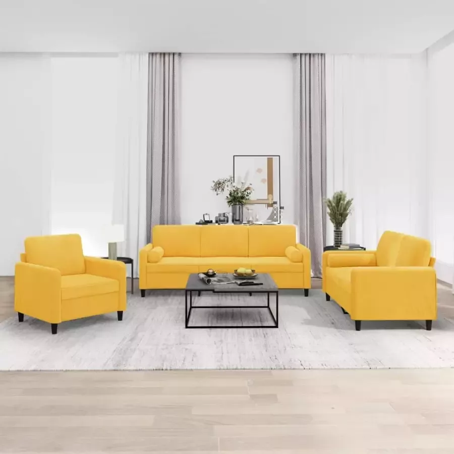 VIDAXL 3-delige Loungeset met sierkussens en kussens fluweel geel