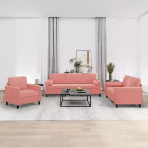 VIDAXL 3-delige Loungeset met sierkussens en kussens fluweel roze