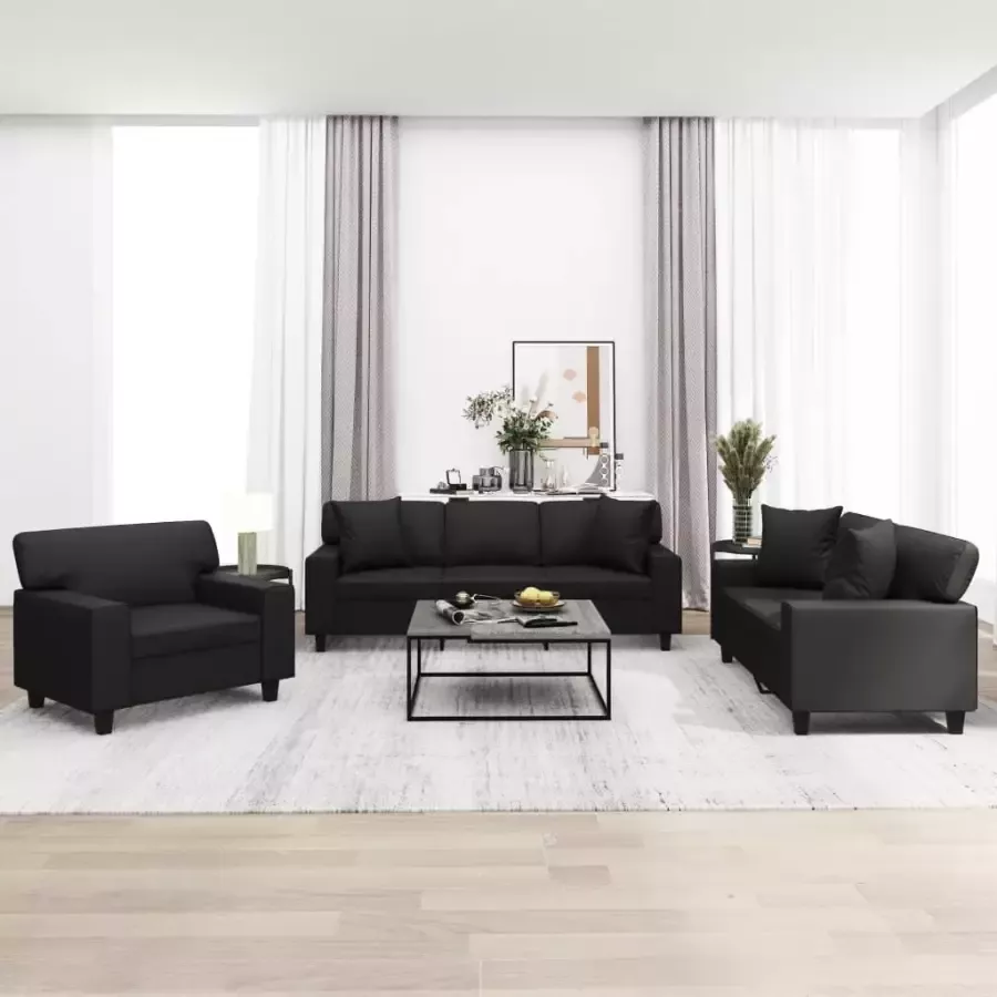 VidaXL 3-delige Loungeset met sierkussens en kussens kunstleer zwart