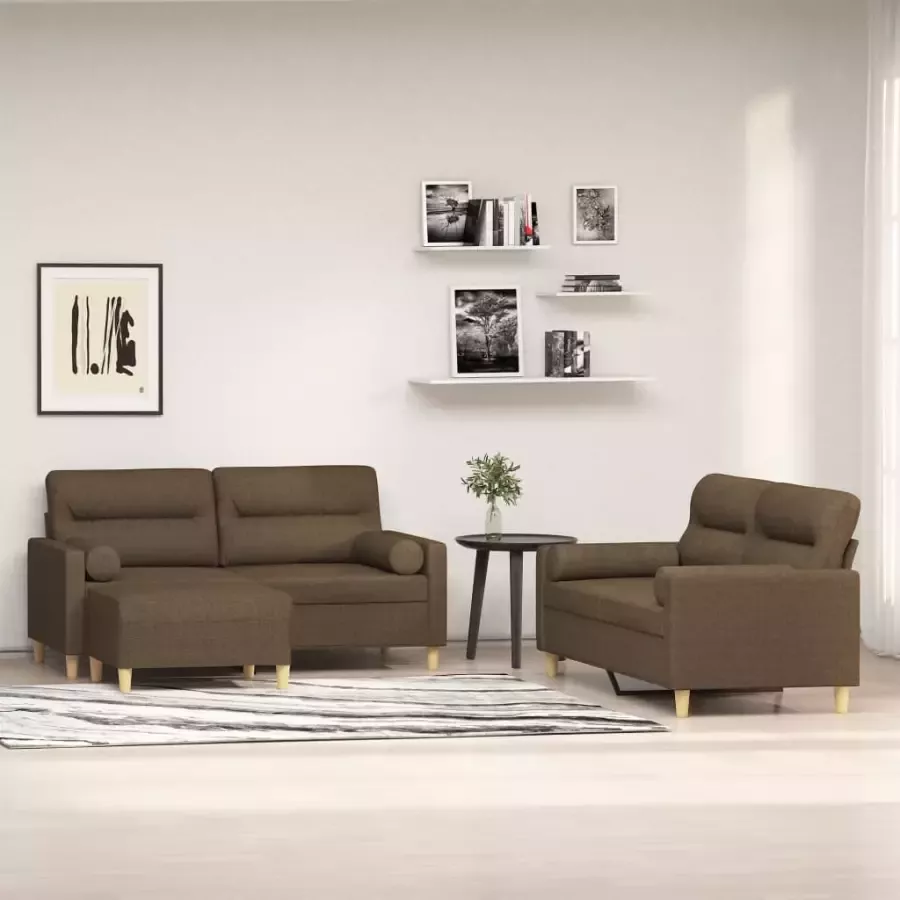 VidaXL 3-delige Loungeset met sierkussens en kussens stof bruin - Foto 2