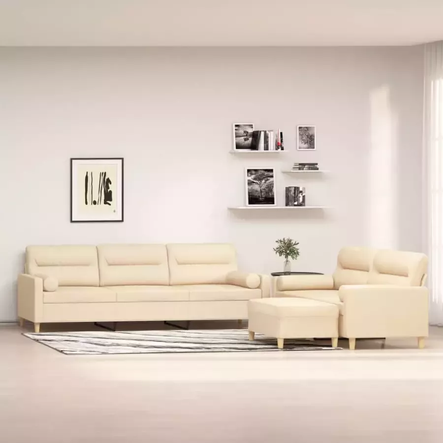 VidaXL 3-delige Loungeset met sierkussens en kussens stof crèmekleurig