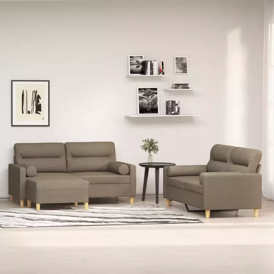 VidaXL 3-delige Loungeset met sierkussens en kussens stof taupe