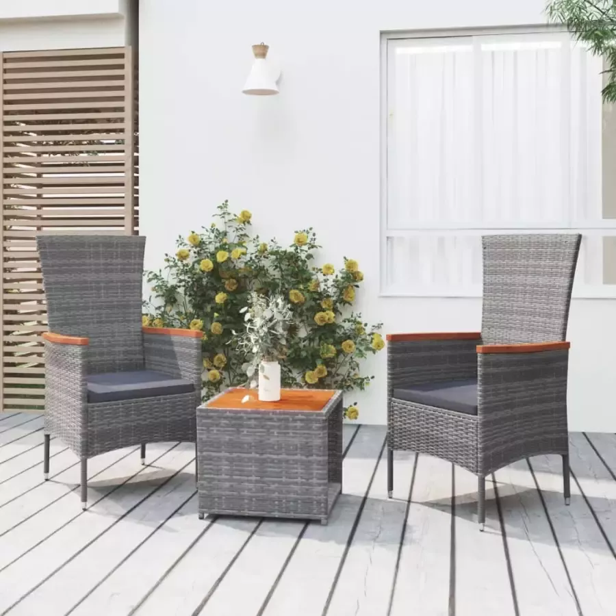 VIDAXL 3-delige Loungeset poly rattan en massief acaciahout grijs
