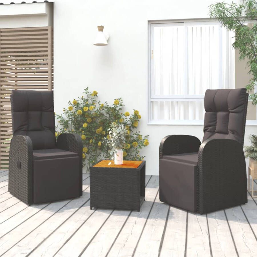 VIDAXL 3-delige Loungeset poly rattan en massief acaciahout zwart