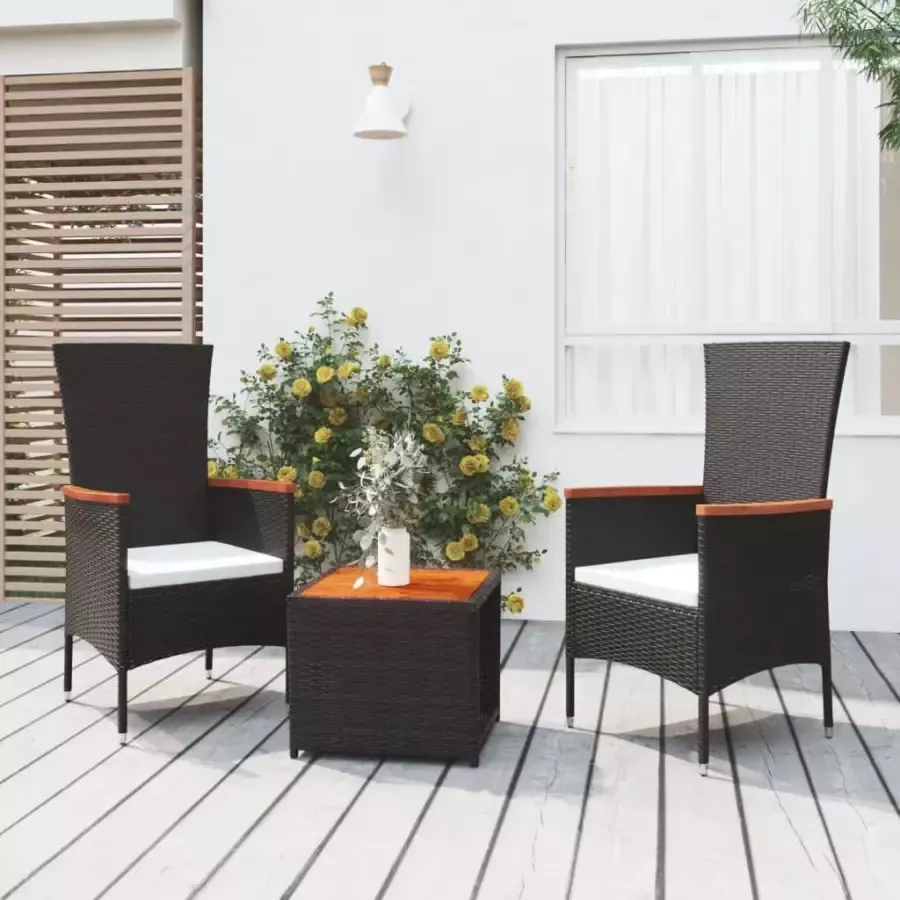VIDAXL 3-delige Loungeset poly rattan en massief acaciahout zwart